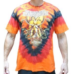 Harley Davidson Las Vegas Looney Tune Orange Tie Dye Short Sleeve Shirt Large